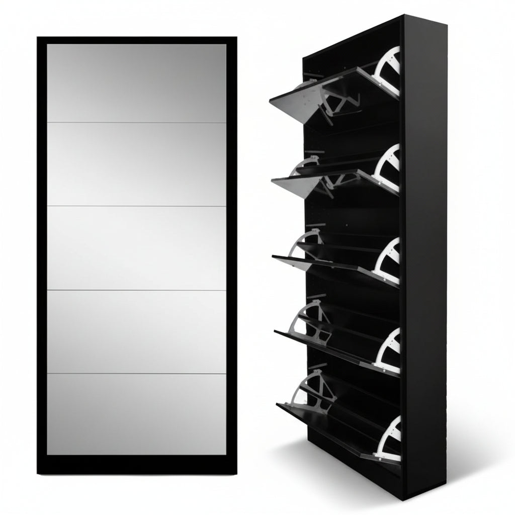 Shoe Rack with Mirror | Modern Storage Cabinet
