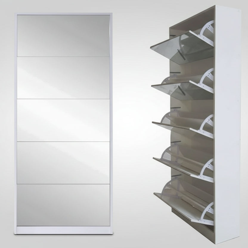 Shoe Rack with Mirror | Modern Storage Cabinet