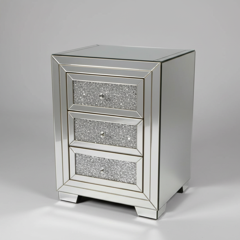Diamond Mirror Pedestal 3 Drawers