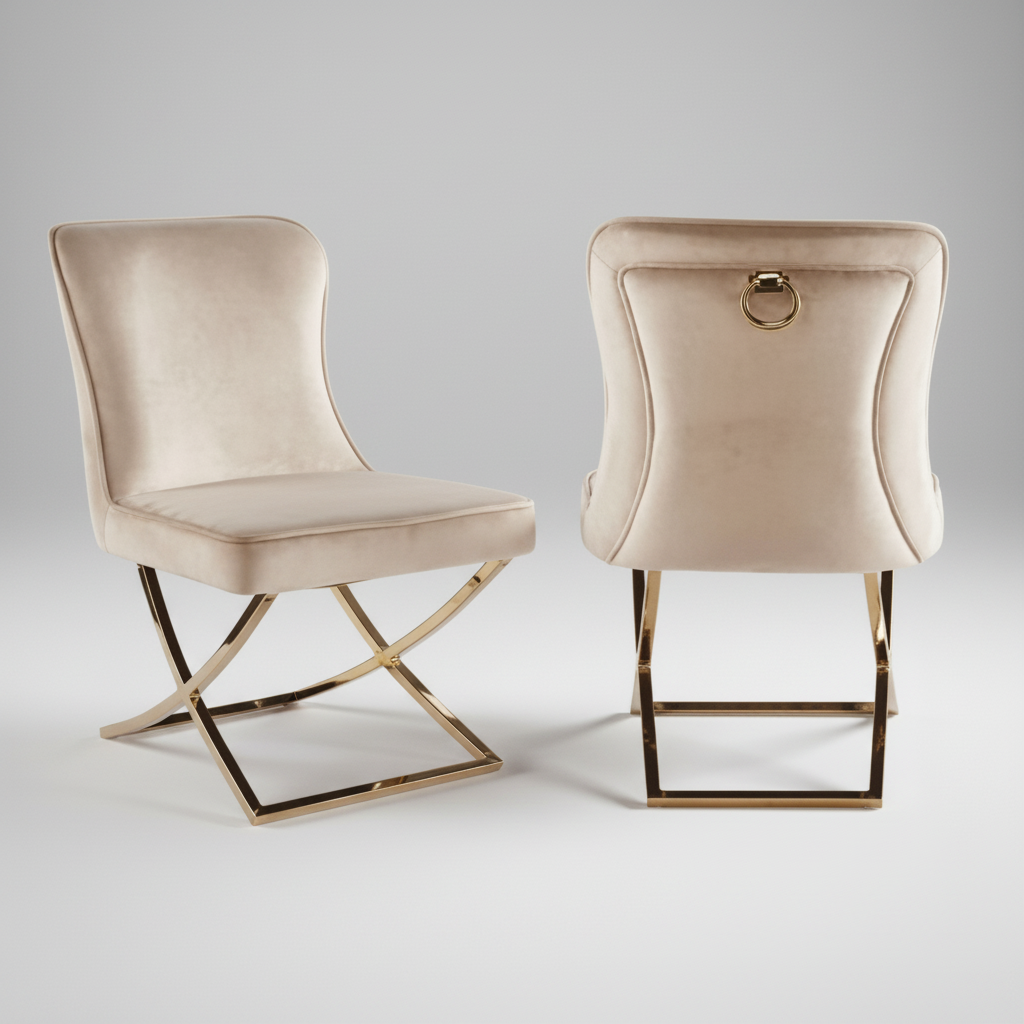 Dinning Chair Suede Gold with Gold