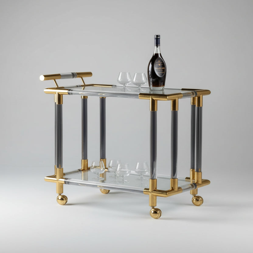 Square Mirror Trolley - 2 Levels Gold & Black