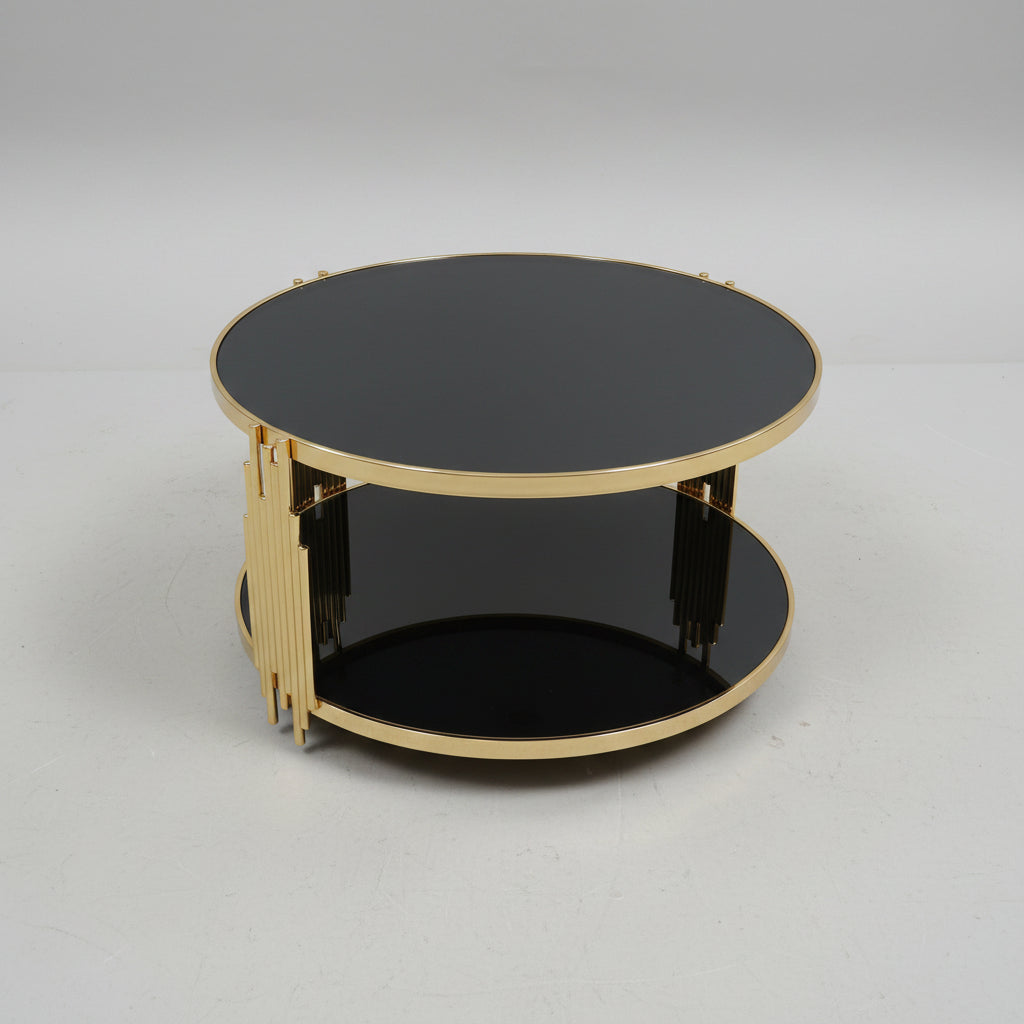 Round Black & Gold Glass Coffee Table(KF-6008 )