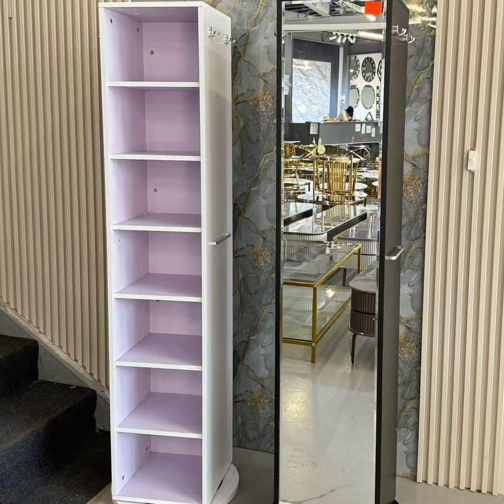 Shoe Rack with Mirror and Hangers | Modern Storage Cabinet