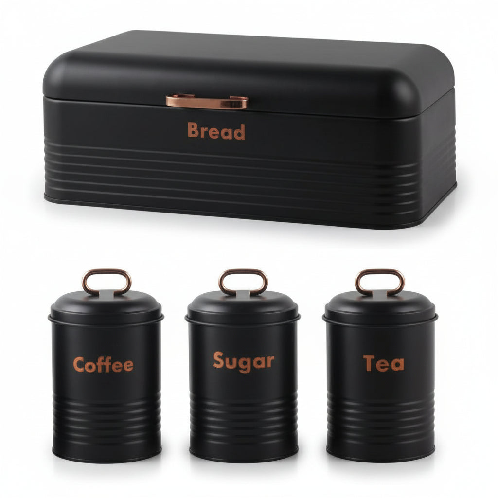 Totally Home Retro Bread bin Steel Design with 3 Piece Matching Canister Set