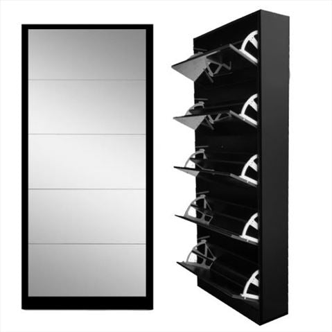 Shoe Rack with Mirror | Modern Storage Cabinet
