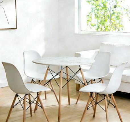 Round Kitchen Dining Set 4+1 White