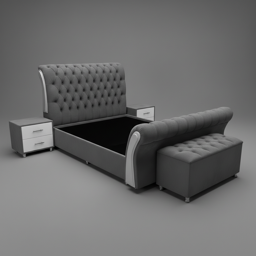 American Queen Bed Full Set Suede Black and Gold
