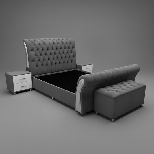 American Queen Bed Full Set Suede Black and Gold