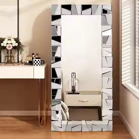 Luxury Large Rectangular Wall Mirror 2m x 1m with Diamond Touch-Up | Modern Decorative Full-Length Mirror for Living Room, Bedroom & Hallways