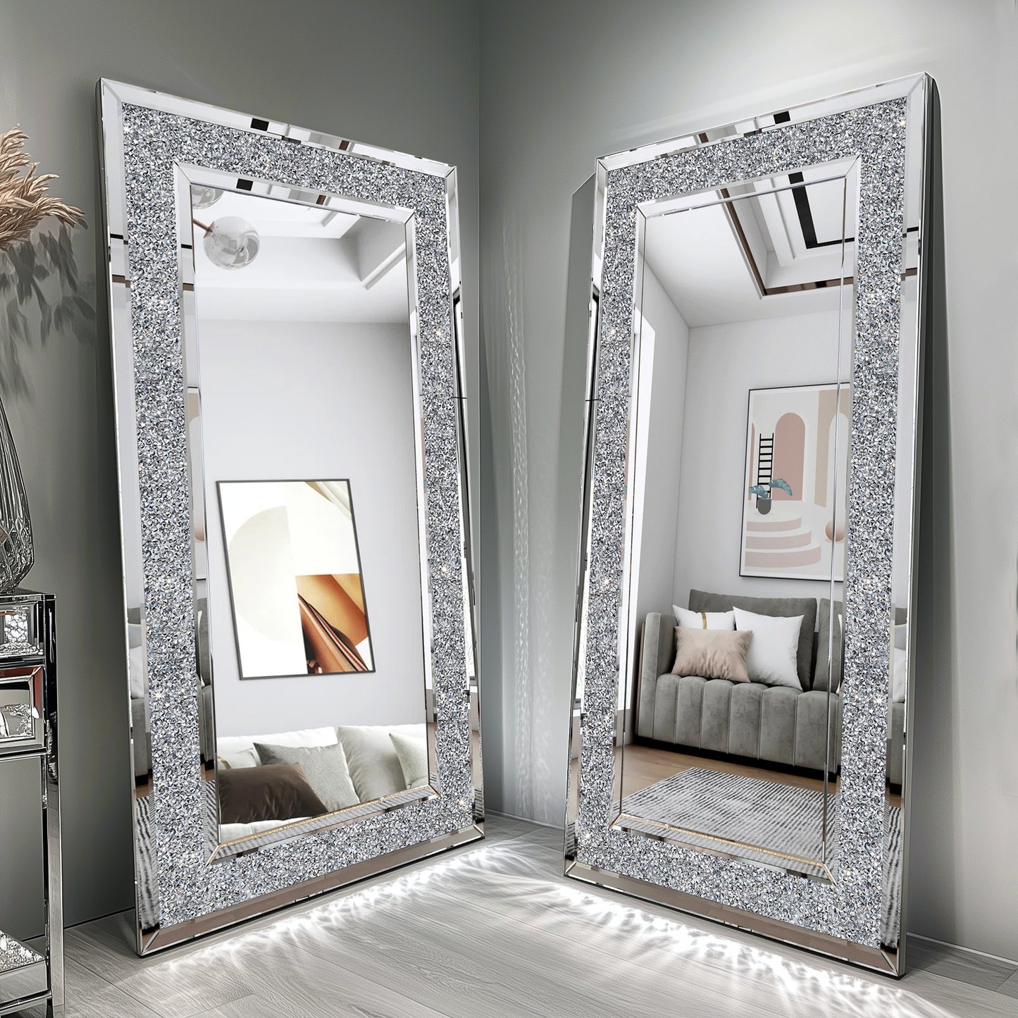 Luxury Large Rectangular Wall Mirror 2m x 1m with Diamond Touch-Up | Modern Decorative Full-Length Mirror for Living Room, Bedroom & Hallways