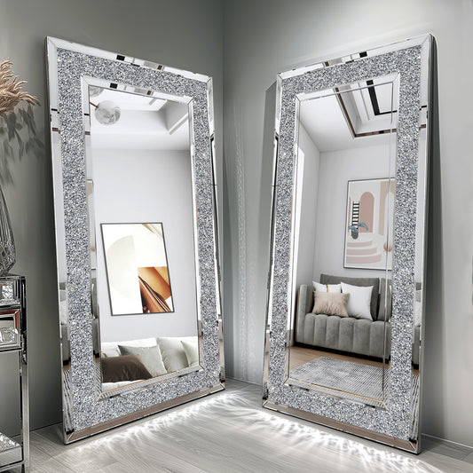 Luxury Large Rectangular Wall Mirror 2m x 1m with Diamond Touch-Up | Modern Decorative Full-Length Mirror for Living Room, Bedroom & Hallways