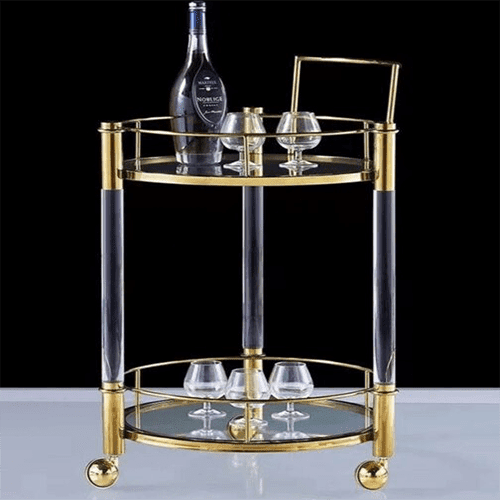 Round Mirror Trolley - 2 Levels Gold & Black