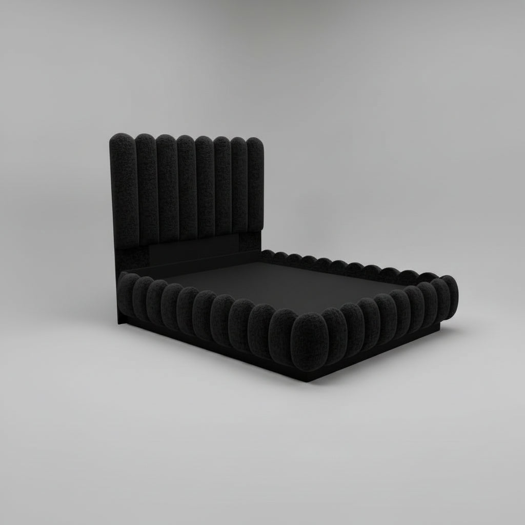 Boucle Queen Sleigh Bed Set 2 PCS Curved Edges