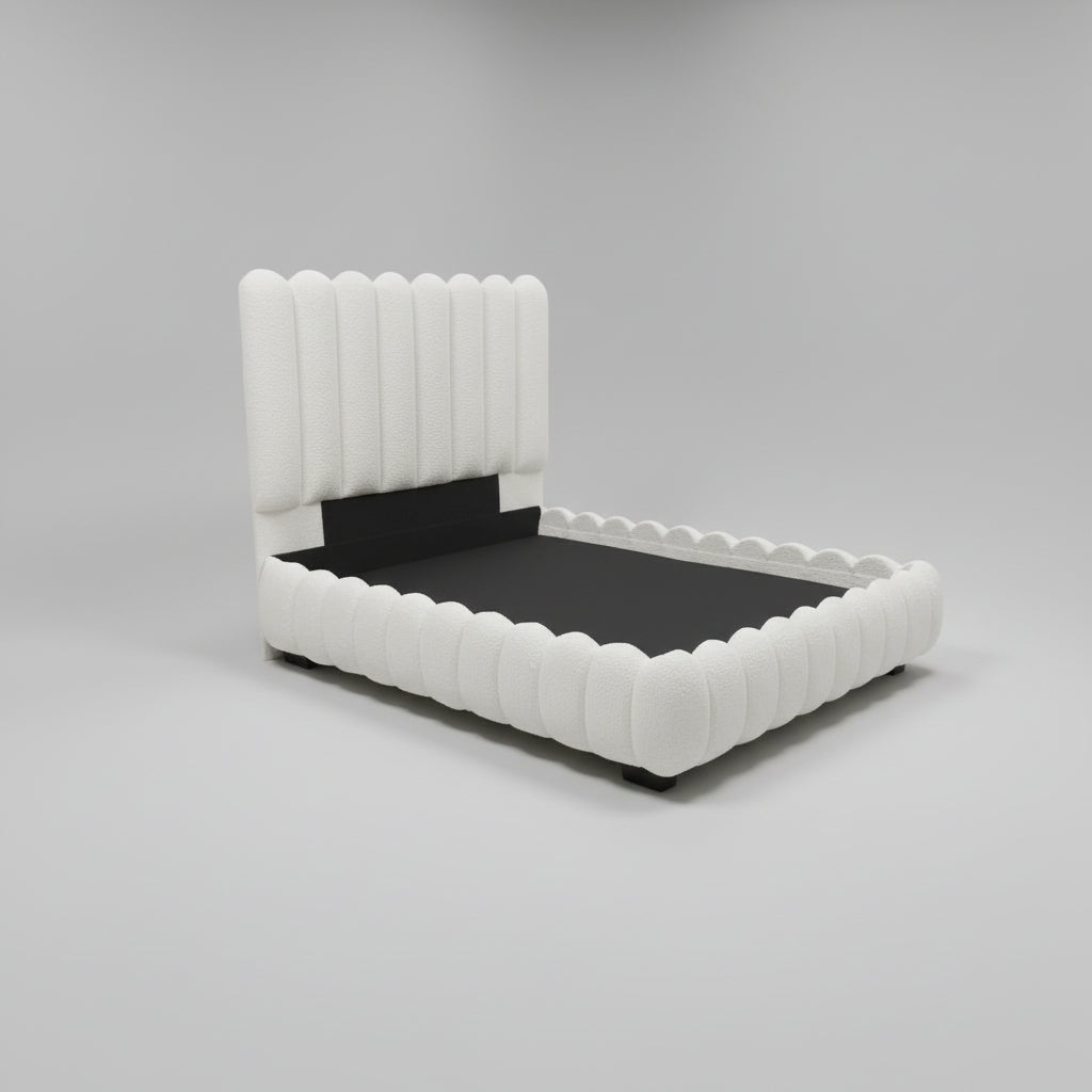 Boucle Queen Sleigh Bed Set 2 PCS Curved Edges