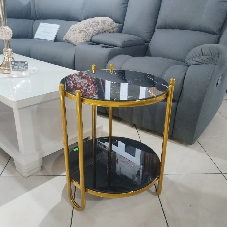 Black Marble & Gold Side Table (u-30)
