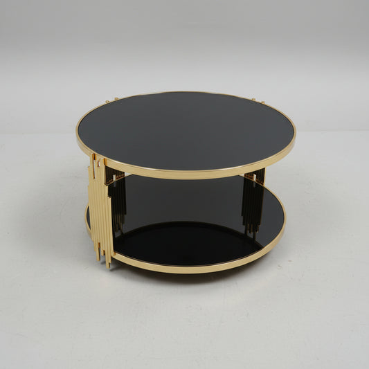 Round Black  & Gold Glass Coffee Table(KF-6008 )