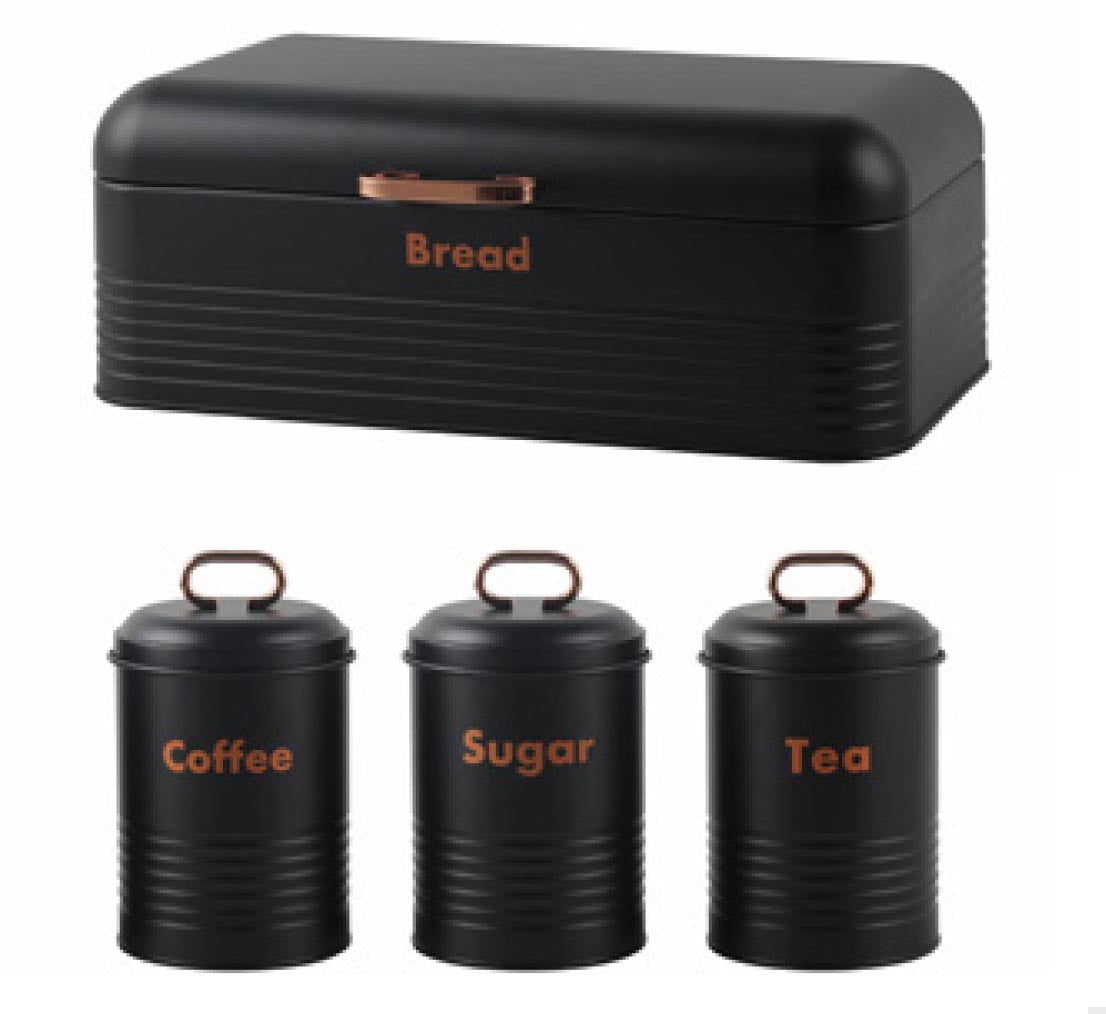 Totally Home Retro Bread bin Steel Design with 3 Piece Matching Canister Set
