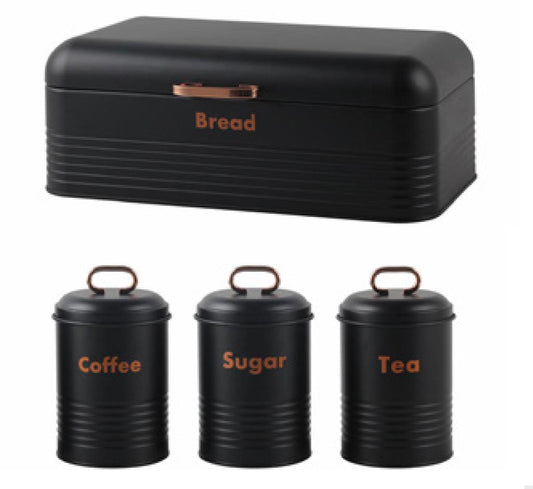 Totally Home Retro Bread bin Steel Design with 3 Piece Matching Canister Set